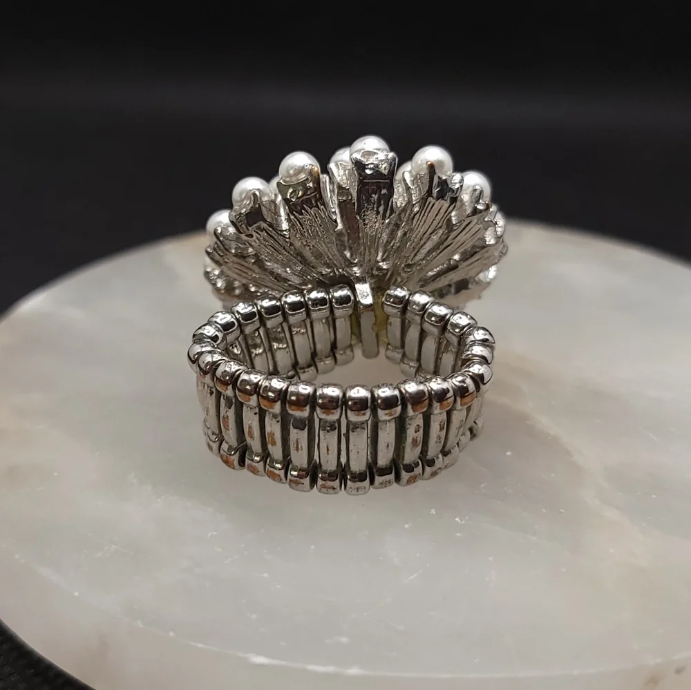 Faux Pearl Cluster Ring Adjustable Statement Piece